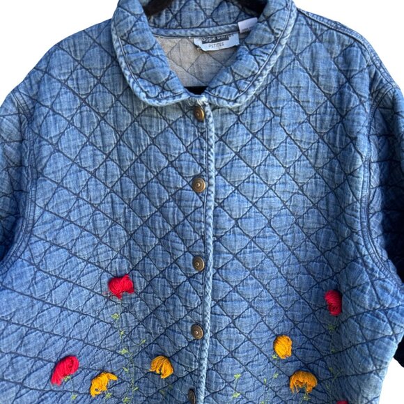 Maggie Barnes Petites Vintage Womens Floral Embroidery Quilted Denim Jacket 26WP - Picture 9 of 12
